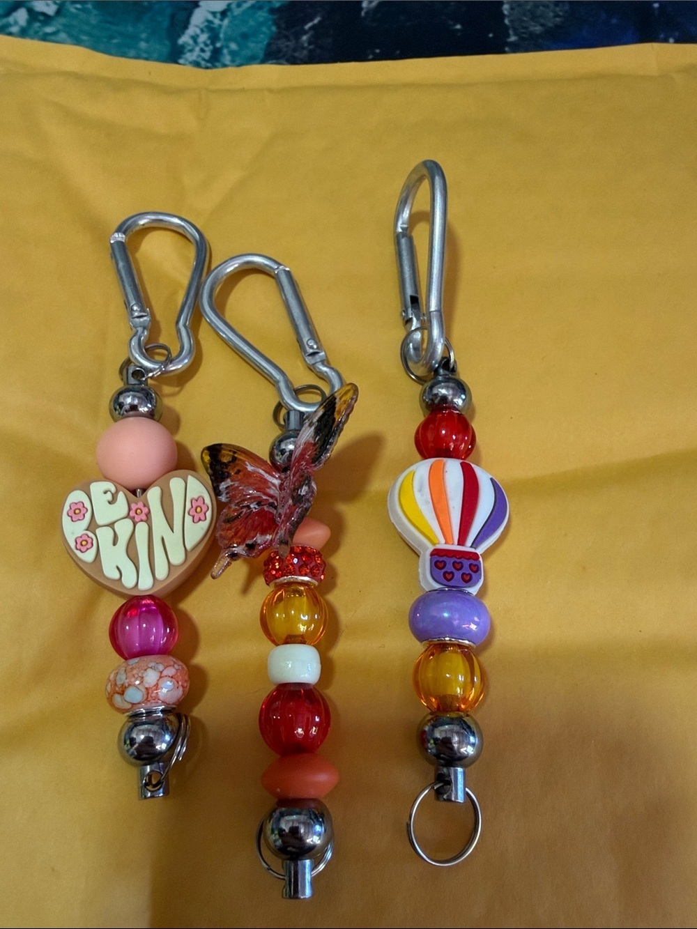 Beaded Keychain Set with Colorful Charms - Pink, Orange, Red handmade